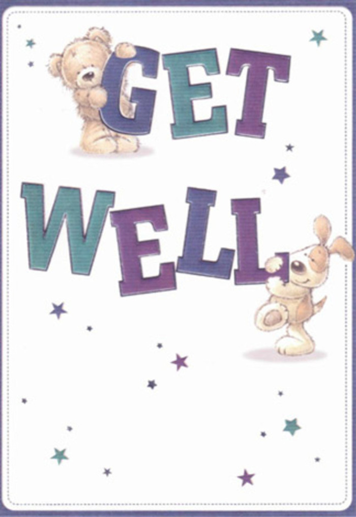 Steeped in the gentle, friendly spirit of Basildon, this get well card presents a celebration of optimism and encouragement through its playful illustrations. At the forefront, a cuddly bear and a velvety-eared puppy share a moment of camaraderie, surrounded by swirling star motifs that suggest a cascade of well wishes reaching out from the image. The typography anchors the cheerful design with shades of purple and aqua, imbuing the scene with a sense of grounded reassurance, much like the calm you might feel wandering through Gloucester Park. There's an almost tangible softness to their fur, inviting the imagination to feel a soothing cuddle, even as no flowers are present. Picture this card arriving alongside a thoughtfully crafted bouquet-both sharing a mission to brighten a difficult day. The clean expanse of cream white echoes the restorative calm of a Basildon morning, while the card's tender details offer the same genuine care treasured by the local community. It's a heartening gesture that brings both comfort and hope to anyone needing a touch of light in their recovery.