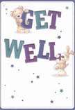 This get well card brims with joyful optimism and a comforting atmosphere that feels tied to Basildon's neighbourly culture. Two enchanting characters-a snuggly teddy bear and a playful pup-seem to spring from the page, holding and balancing vivid 'Get Well' letters in bold shades of indigo and teal. Their soft, expressive features convey encouragement, as scattered stars in gentle blue and purple add a whimsical sparkle, much like the welcoming lights of Basildon town centre at dusk. The softly textured fur hints at warmth and tenderness, just as you'd expect from a caring embrace or a personally delivered bouquet. Against a creamy, pristine background, each artistic element sings with hope, offering a little oasis of peace for someone on the mend. As a florist dedicated to Basildon's community, I see the same intention here as in a handpicked arrangement-a heartfelt wish for recovery and comfort, perfect for brightening days across Pitsea, Laindon, and beyond.